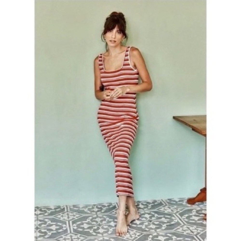 Summersalt Ribbed Square Neck Maxi Dress Red Stripe Size M NWT